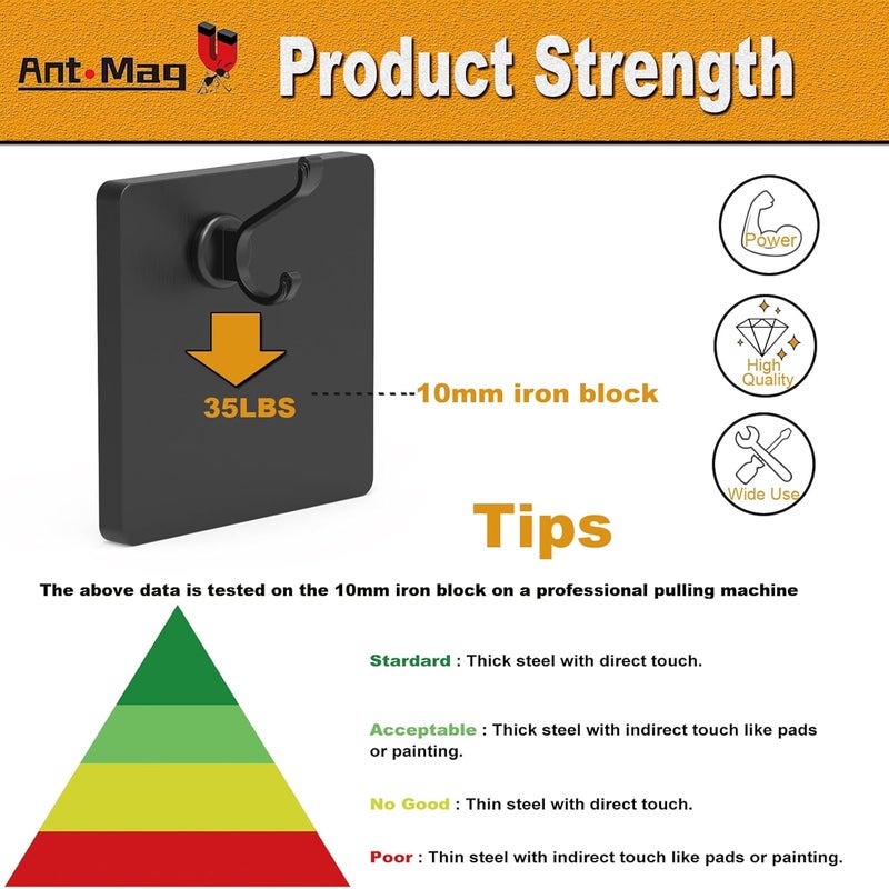 Ant Mag Magnetic Hooks Heavy Duty 140lbs Neodymium Magnet Wall Hooks for Hanging Coats Robes Backpacks Bags Hats Keys Mugs Cups Towels Pack of 4 - Image 3